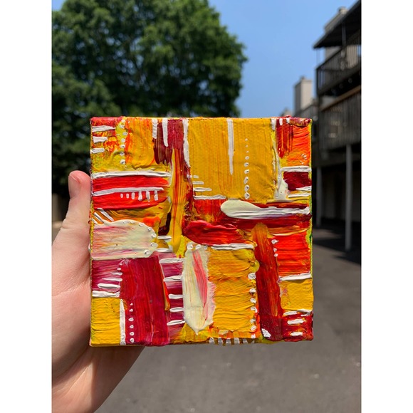 Handmade Yellow Mini Original Painting, Mini Canvas Painting, Office Art - Picture 5 of 9